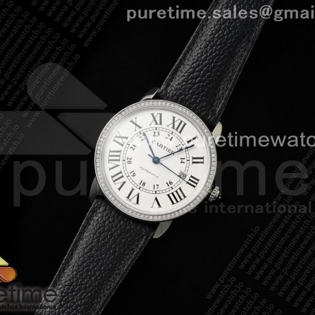 AF공장 까르띠에 롱드솔로 42mm 스틸 화이트다이얼 다이아몬드베젤 블랙가죽스트랩 Ronde Solo 42mm SS AF 1:1 Best Edition White Dial Diamonds Bezel on Black Black Strap MIYOTA 9015