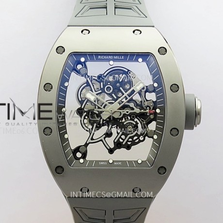 ZF공장 리차드밀 RM055 티타늄 스켈레톤다이얼 그레이러버스트랩 RM055 Titanium Carbide ZF 1:1 Best Edition Skeleton Dial On Gray Shark Rubber Strap RMUL2 Super Clone