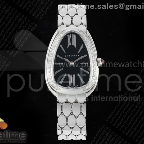BV공장 불가리 세르펜티 세두토리 스틸 다이아몬드베젤 블랙다이얼 브레이슬릿 Serpenti Seduttori SS BVF 1:1 Best Edition Black Dial Diamonds Bezel on SS Bracelet ETA Quartz
