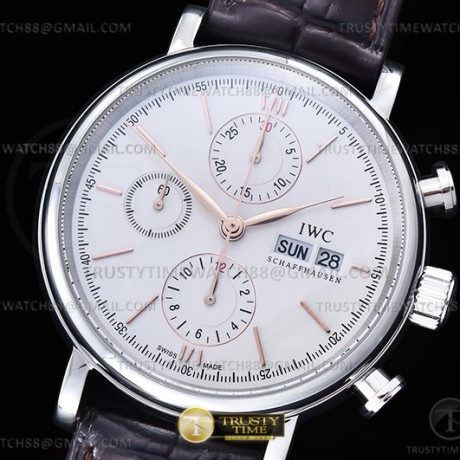 TW공장 IWC 포르토피노 크로노 스틸 화이트다이얼 골드마커 브라운가죽스트랩 Portofino Chrono IW3910 SS/LE Wht/RG Stk TWF A7750