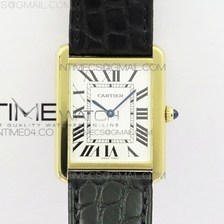 AF공장 까르띠에 탱크솔로 27 라지 옐로우골드금장 화이트다이얼 가죽스트랩 TANK SOLO LADIES 27MM YG WHITE DIAL ON BLACK LEATHER STRAP RONDA QUARTZ