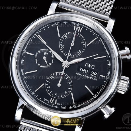 TW공장 IWC 포르토피노 크로노 스틸 블랙다이얼 매쉬스트랩 Portofino Chrono IW3910 SS/SS Blk/Stk TWF A7750