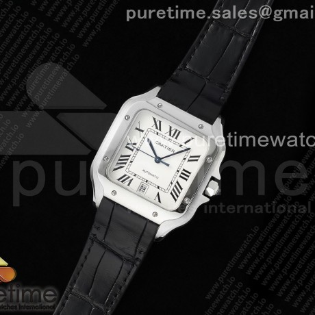 AF공장 까르띠에 산토스 라지 화이트다이얼 블랙가죽스트랩 Santos de Cartier 40mm SS AF 1:1 Best Edition White Dial on Black Leather Strap MIYOTA 9015