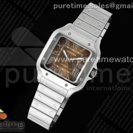 AF공장 까르띠에 산토스 미디움 브라운다이얼 브레이슬릿 Santos de Cartier 35mm SS AF 1:1 Best Edition Brown Dial on SS SmartLinks Bracelet MIYOTA 9015