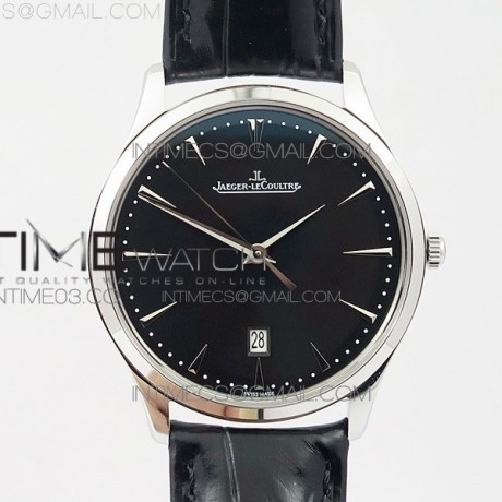 ZF공장 예거르쿨트르 마스터 울트라씬 데이트 스틸 블랙다이얼 가죽스트랩 MASTER 1288420 SS BLACK DIAL ON BLACK LEATHER STRAP A899/1