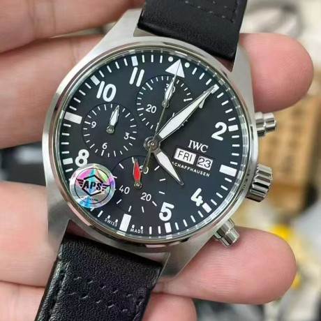 APS공장 IWC 파일럿 크로노그래프 388101 블랙다이얼 블랙가죽스트랩