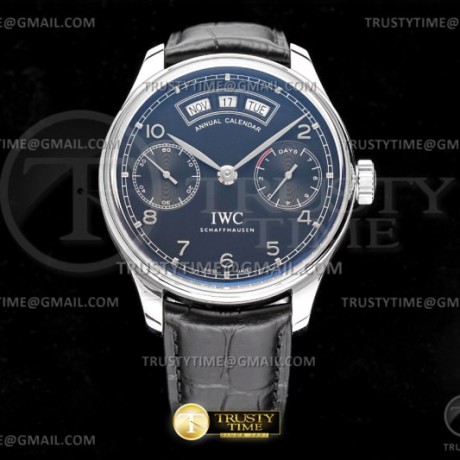 AZ공장 IWC 포르투기저 애뉴얼캘린더 스틸 블랙다이얼 가죽스트랩 Portugieser Annual Cal SS/LE Grn/Silv AZF A52850