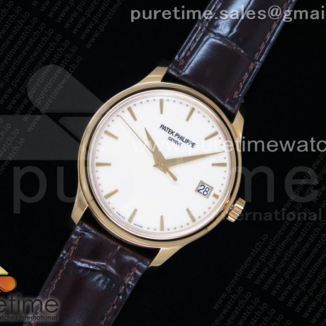 ZF공장 파텍필립 칼라트라바 옐로우골드 금통 아이보리다이얼 가죽스트랩 Calatrava 5227J YG White Dial on Brown Leather Strap A324CS