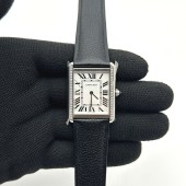 AF공장 까르띠에 탱크솔로 27 라지 스틸 화이트다이얼 다이아몬드베젤 소가죽스트랩 Tank Solo Ladies 27mm SS White Dial Diamonds Bezel on Black Leather Strap Ronda Quartz