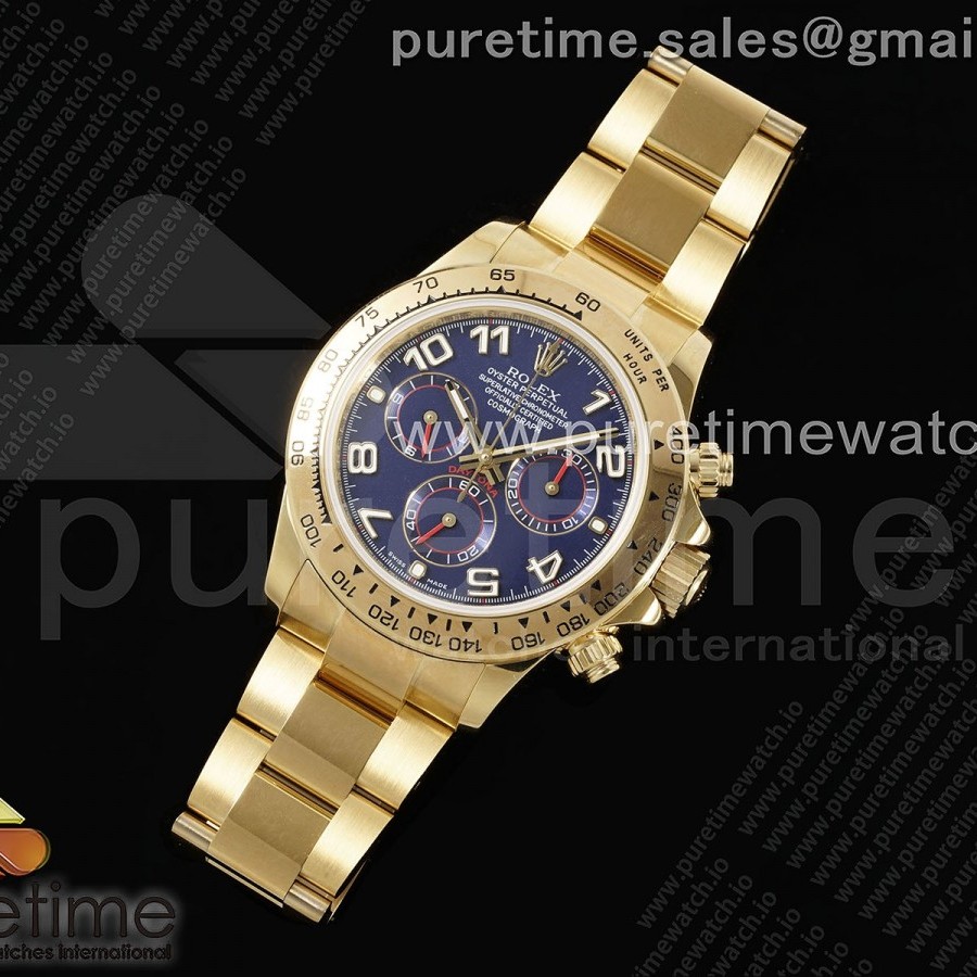 OM공장 롤렉스 스틸 데이토나 옐로우골드 금통 블루레이싱다이얼 브레이슬릿 Daytona 116508 YG OMF Best Edition Blue Dial on YG Bracelet A7750 (Slim Movement)