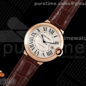 AF공장 까르띠에 발롱블루 42 로즈골드 금통 화이트다이얼 악어스트랩 2824 Ballon Bleu 42mm RG AF 1:1 Best Edition White Textured Dial on Brown Leather Strap A2824