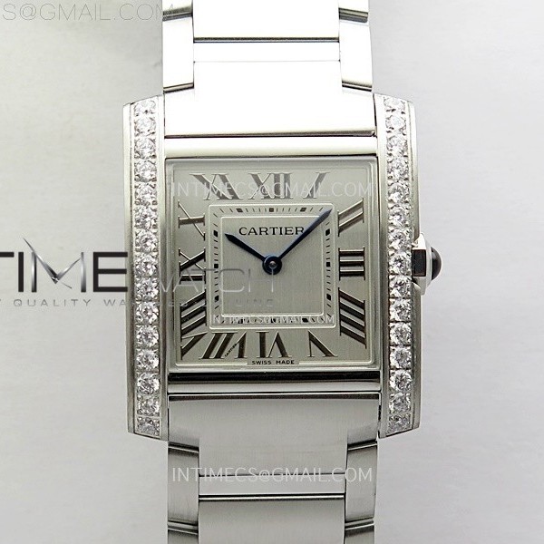 8848공장 까르띠에 탱크 프랑세즈 레이디즈 27mm 다이아몬드베젤 브레이슬릿 Tank Francaise Ladies 27mm Diamonds  Bezel SS 8848F 1:1 Best Edition Silver Dial on SS Bracelet Ronda Quartz