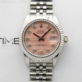 APS공장 롤렉스 레이디 데이저스트 28 스틸 핑크다이아몬드다이얼 플루티드베젤 쥬빌레브레이슬릿 Datejust 28mm 279179 SS APSF Best Edition Pink Dial Crystals Markers on SS Jubilee Bracelet NH05