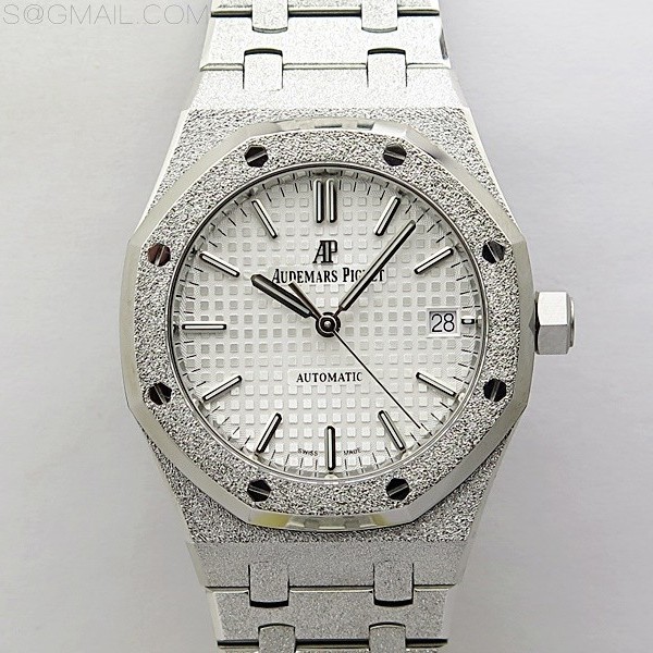 APS공장 오데마피게 로얄오크15454 프로스티드골드 새틴폴리싱 스틸 화이트다이얼 Royal Oak 37mm 15454 Frosted SS APSF 1:1 Best Edition White Textured Dial on Frosted SS Bracelet SA3120 Super Clone