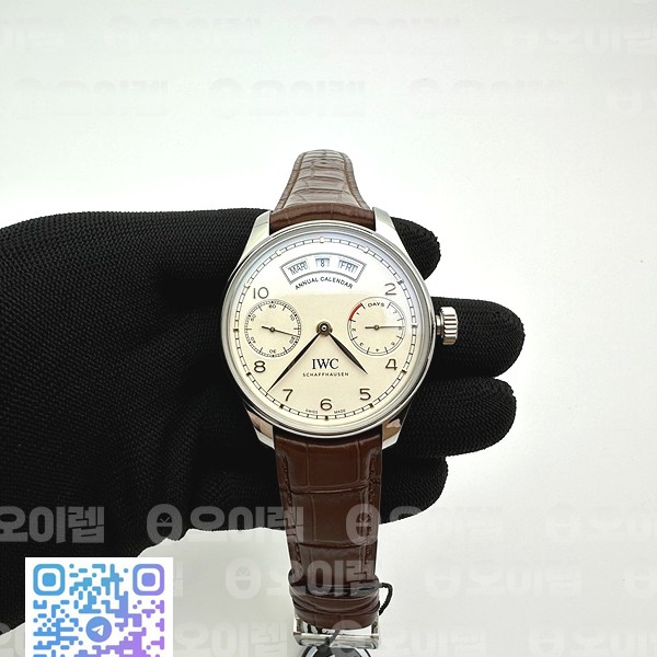 ZF공장 IWC 포르투기저 애뉴얼캘린더 파워리저브 화이트다이얼 가죽스트랩 IWC PORTUGUESE REAL PR REAL ANNUAL CALENDAR IW503501 WHITE DIAL ON BROWN LEATHER STRAP A52850
