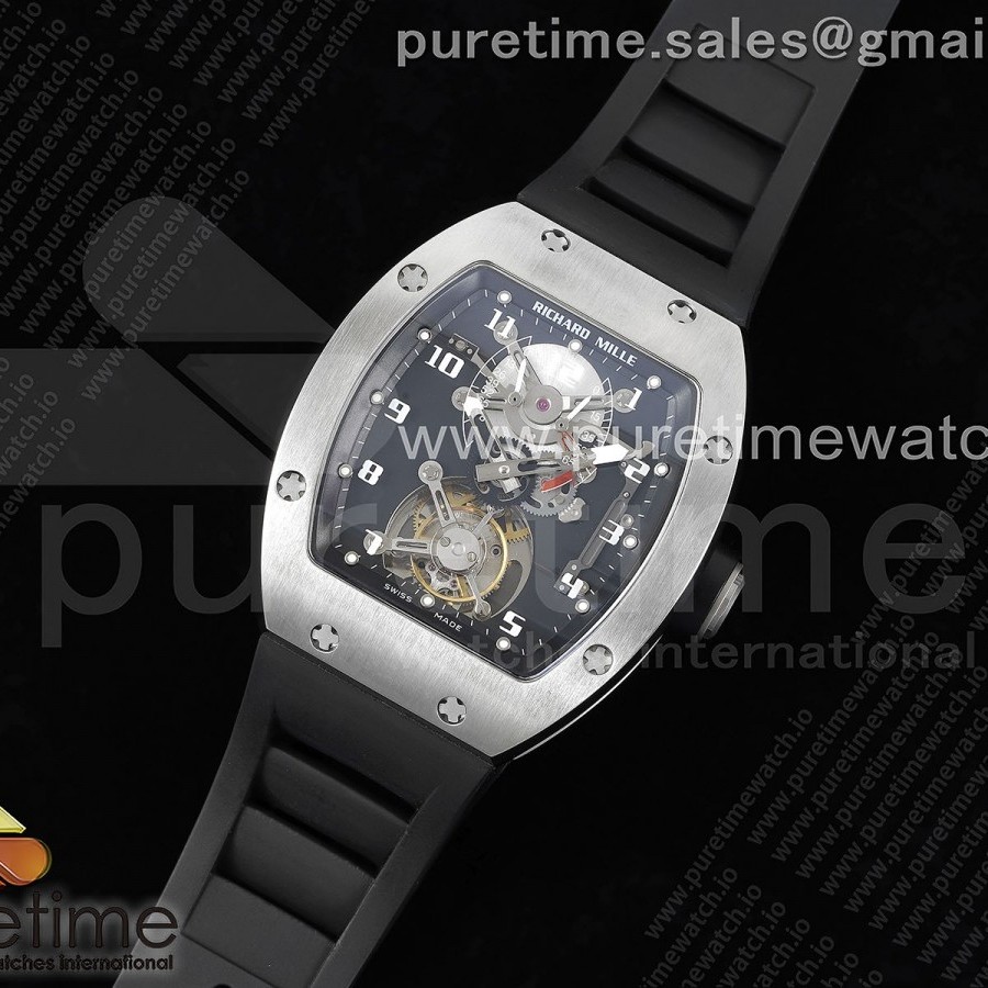 3K공장 리차드밀 RM001 투어빌론 스틸 블랙다이얼 러버스트랩 RM001 Tourbillon SS 3KF Best Edition Black Dial on Black Leather Strap