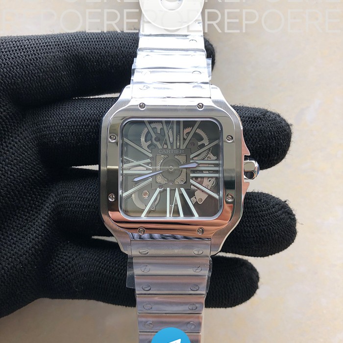 TWF공장 산토스 스켈레톤 스틸 블랙다이얼 브레이슬릿 Santos skeleton SS TWF Best Edition Skeleton Dial on SS Bracelet Ronda Quartz