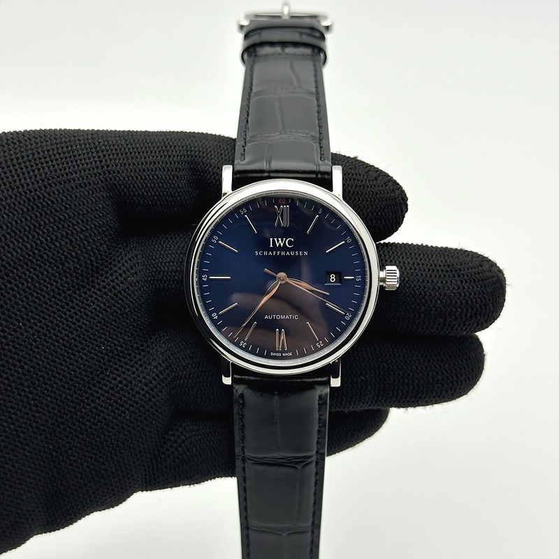 ZF공장(AF) IWC 포르토피노 오토메틱 40 스틸 블루다이얼 실버핸즈 가죽스트랩 Portofino Automatic 40mm SS/LE Blue/SS Stk ZF A9019