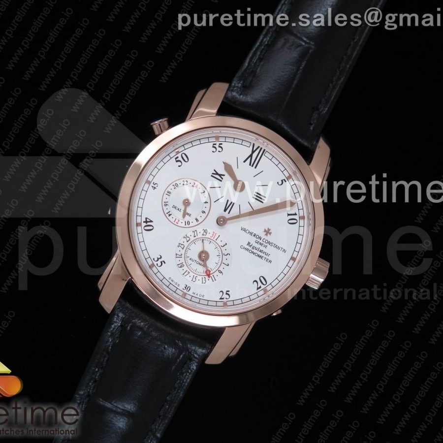 K11공장 바쉐론콘스탄틴 말테 듀얼타임 레귤레이터 로즈골드 화이트다이얼 가죽스트랩 Malte Dual Time Regulator RG White Dial on Black Leather Strap A23J