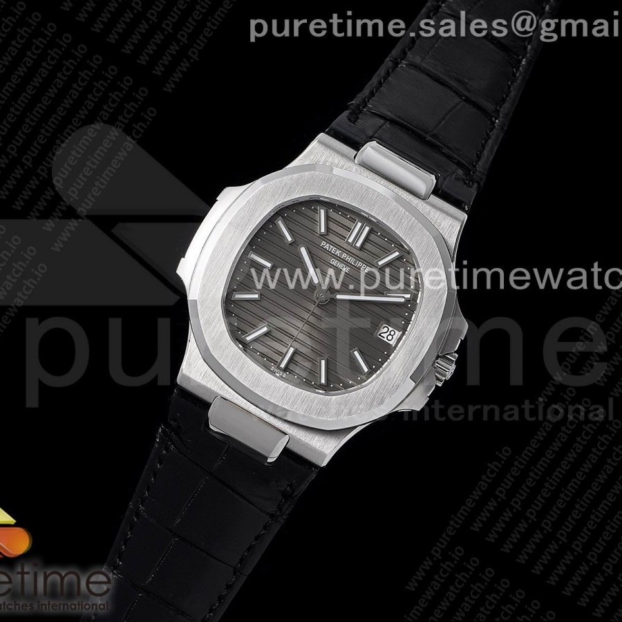 3K공장 파텍필립 노틸러스 그레이다이얼 가죽스트랩 Nautilus 5711 SS 3KF 1:1 Best Edition Gray Textured Dial on Black Leather Strap A324 Super Clone V2