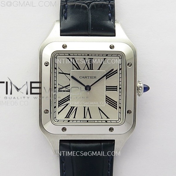 F1공장 까르띠에 산토스 뒤몽 46.6mm 실버다이얼 블루가죽스트랩 Santos Dumont 46.6mm SS F1F Best Edition Silver Dial on Blue Leather Strap Quartz