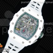 KU공장 리차드밀 RM011 화이트세라믹케이스 스켈레톤다이얼 러버스트랩 RM011 Real White Ceramic Chronograph Crystal Skeleton Dial Green on White Rubber Strap A7750 KV공장