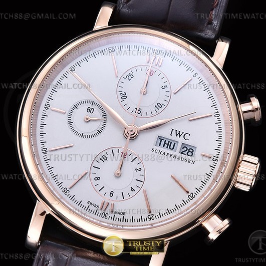 TW공장 IWC 포르토피노 크로노 로즈골드금통 화이트다이얼 골드마커 브라운가죽스트랩 Portofino Chrono IW3910 RG/LE Wht/RG Stk TWF A7750