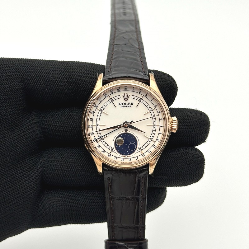KZ공장 롤렉스 셀리니 로즈골드 금통 화이트다이얼 가죽스트랩 Cellini 50535 Moonphase RG KZF Best Edition White dial on leather strap A3195 (free a tool)