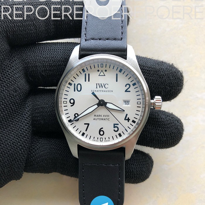 V7공장 IWC 파일럿 마크18 스틸 화이트다이얼 가죽스트랩 V7공장 Mark XVIII IW327002 V7F 1:1 Best Edition White Dial on Black Leather Strap