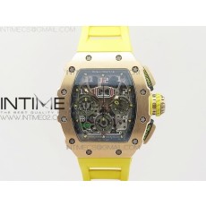 KU공장 리차드밀 RM011 크로노그래프 로즈골드케이스 크리스탈 스켈레톤다이얼 옐로우러버스트랩 RM011 RG CHRONOGRAPH SS CASE CRYSTAL SKELETON DIAL ON YELLOW RUBBER STRAP A7750 KV공장