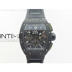 KU공장 리차드밀 RM011 카본케이스 크로노그래프 세라믹베젤 스켈레톤다이얼 블랙러버스트랩  RM011 CARBON CASE CHRONOGRAPH CERAMIC BEZEL SKELETON DIAL ON BLACK RUBBER STRAP A7750 KV공장