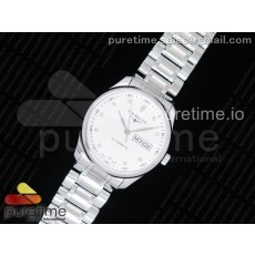 LG공장 론진 마스터 데이데이트 스틸 화이트다이아몬드다이얼 가죽스트랩 Master Day Date SS White Textured Dial Diamonds Markers on SS Bracelet A2824