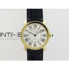 K11공장 까르띠에 롱드솔로 29MM 옐로우골드금장 화이트다이얼 가죽스트랩 RONDE SOLO DE CARTIER 29MM YG WHITE DIAL ON BLACK CROCO LEATHER STRAP RONDA QUARTZ