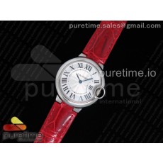 AF공장 까르띠에 발롱블루 33MM 스틸 레드크로커다일스트랩 Ballon Bleu 33mm SS White Textured Dial on Red Crocodile Strap Jap Quartz