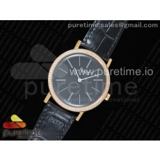 OX공장 피아제 알티플라노 옐로우골드 금통 블랙다이얼 다이어베젤 가죽스트랩 Altiplano Watch YG Black Dial Diamonds Bezel on Black Leather Strap MIYOTA 9015