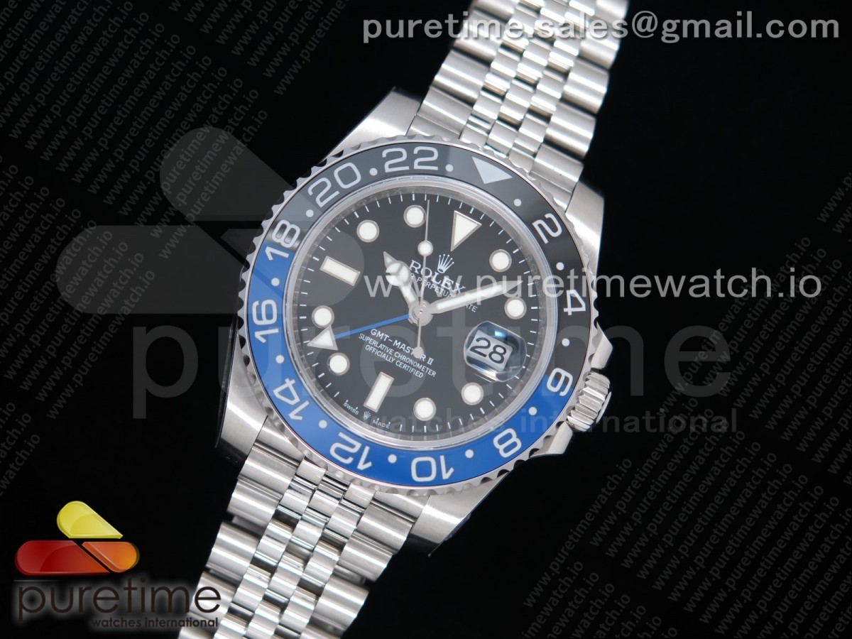 UN공장 배트맨 블랙다이얼 브레이슬릿 GMT Master II 126710 BLNR 904L SS Black Dial on Jubilee Bracelet A3186 (Correct Hand Stack)