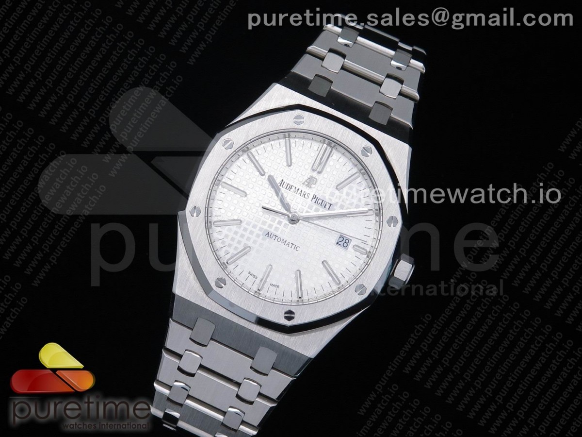 ZF공장 오데마피게 로얄오크 15400 화이트다이얼 브레이슬릿 Royal Oak 41mm 15400 SS White Textured Dial on SS Bracelet A3120 (Free Box)
