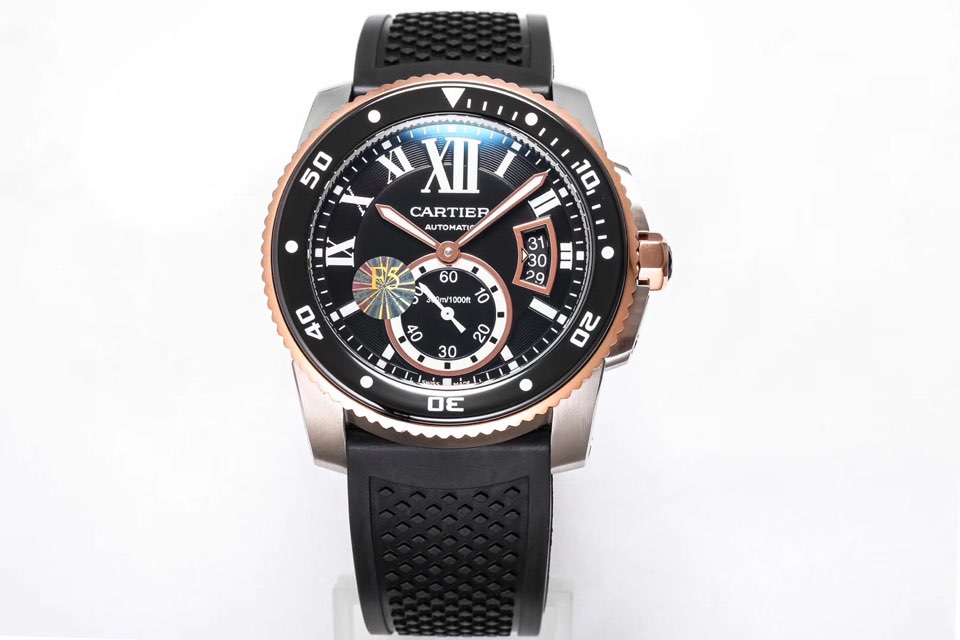 F5공장 까르띠에 칼리브 드 다이버 로골콤비 블랙다이얼 러버스트랩