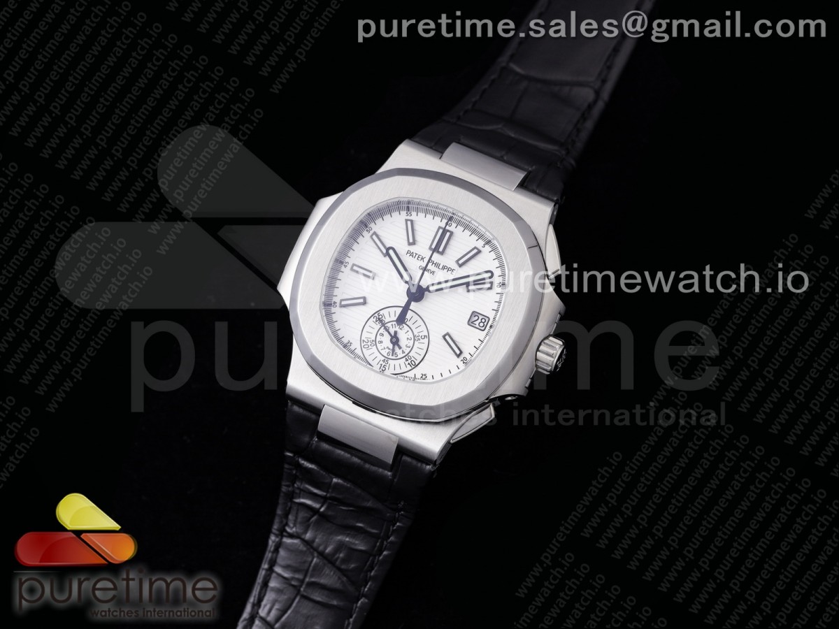 3K공장 파텍필립 노틸러스 화이트다이얼 가죽스트랩 Nautilus 5980 SS 3KF Best Edition White Dial on Black Leather Strap A7750