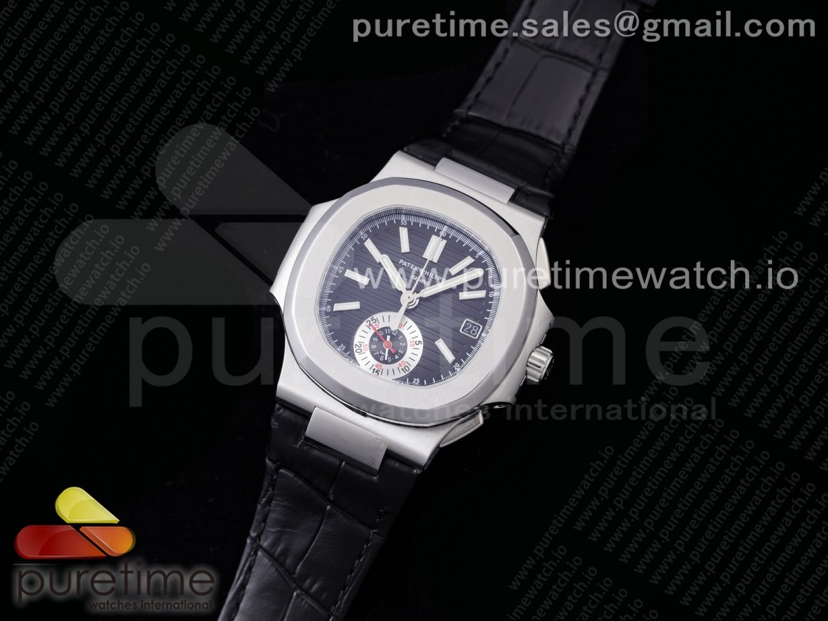 3K공장 파텍필립 노틸러스 블랙다이얼 가죽스트랩 Nautilus 5980 SS 3KF Best Edition Black Dial on Black Leather Strap A7750