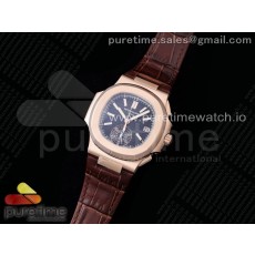 3K공장 파텍필립 노틸러스 로골 블랙다이얼 가죽스트랩 Nautilus 5980 RG 3KF Best Edition Black Dial on Brown Leather Strap A7750