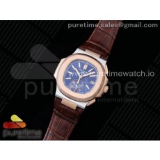 3K공장 파텍필립 노틸러스 로골 블루다이얼 가죽스트랩 Nautilus 5980 SS/RG 3KF Best Edition Blue Dial on Brown Leather Strap A7750