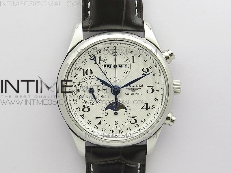 GL공장 마스터 문페이즈 크로노 화이트다이얼 가죽스트랩 Master Moonphase Chronograph SS GLF 1:1 Best Edition Blue Dial on Black Leather Strap A7751