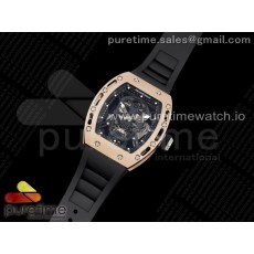 JB공장 RM052 로골 뚜르비용 러버 RM052 Skull RG Real Tourbillon JBF 1:1 Best Edition Black Skull Dial on Black Rubber Strap