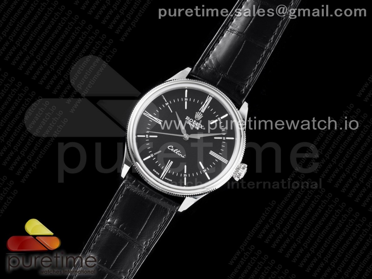 KZ공장 롤렉스 셀리니 스틸 블랙다이얼 가죽스트랩 Cellini SS KZF 1:1 Best Edition Black Dial on Black Leather Strap SA3132
