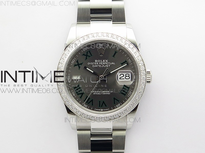 BP공장 롤렉스 데이저스트 36 스틸 슬레이트로만다이얼 다이아몬드베젤 오이스터브레이슬릿 DateJust 36 SS 126234 BP 1:1 Best Edition Gray Dial on Oyster Bracelet