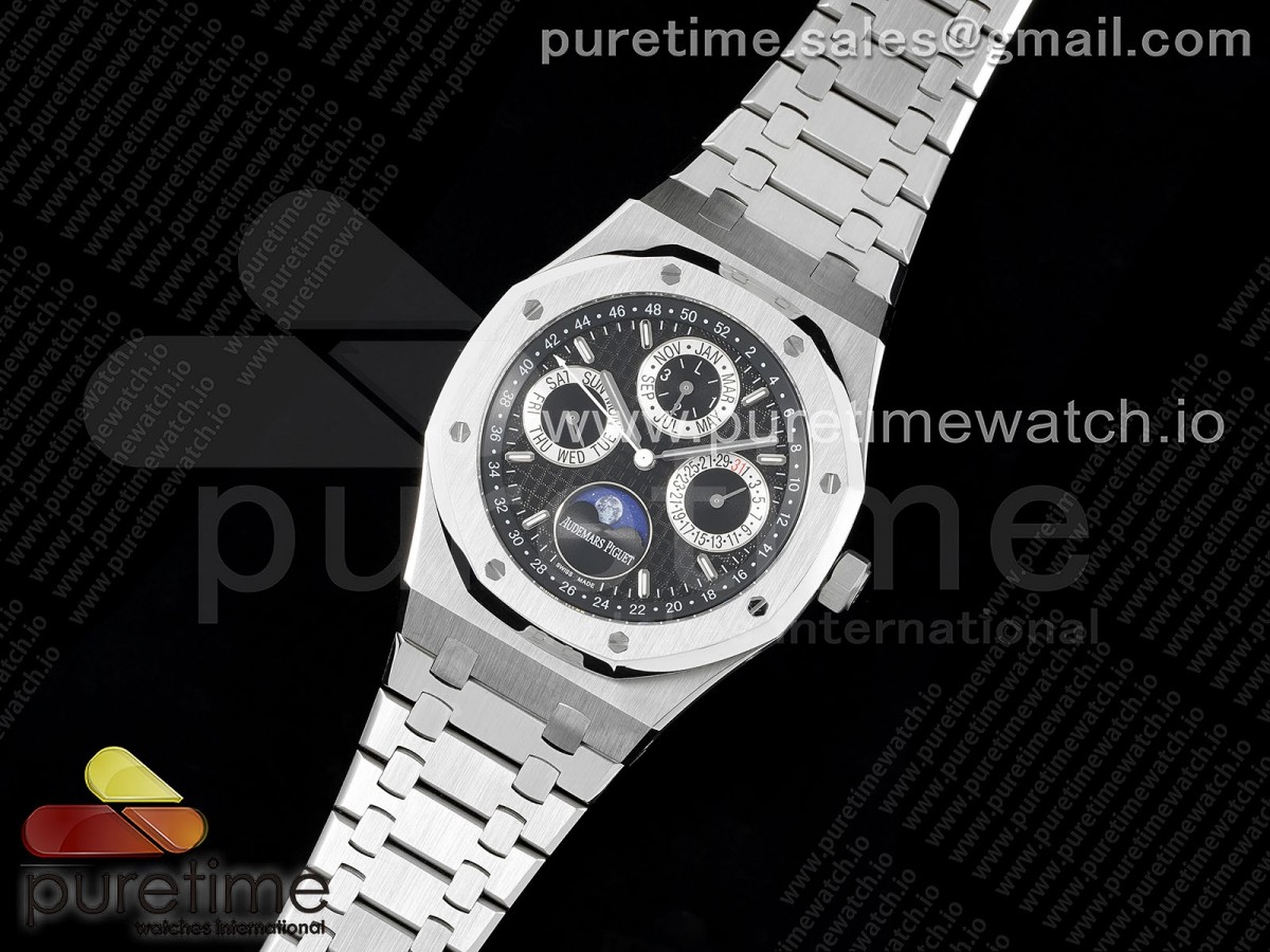 APS공장 오데마피게 로얄오크 컴플리케이션 스틸 블랙다이얼 화이트서클 브레이슬릿 Royal Oak 41mm Complicated 26574 SS APSF1:1 Best Edition Black/Silver Dial on SS Bracelet A5134