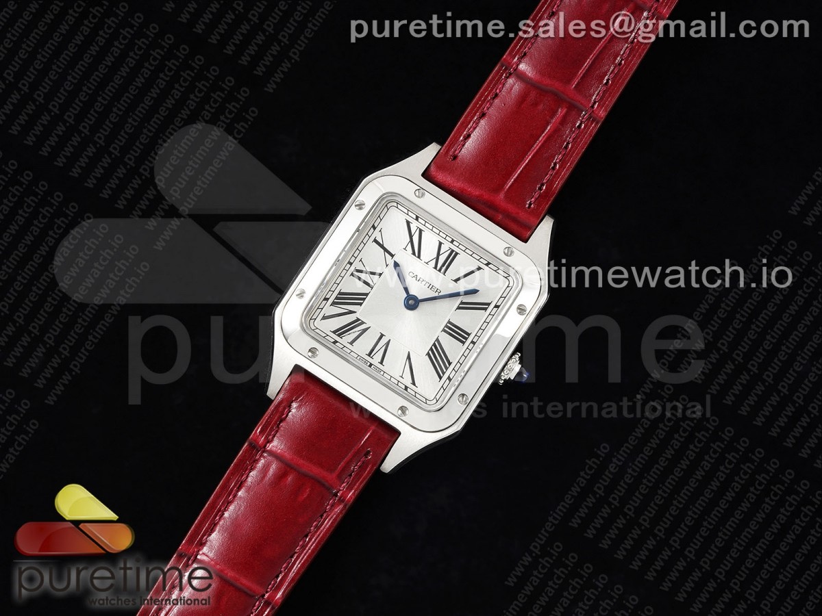 F1공장 까르띠에 산토스 뒤몽 27.5 스틸 실버다이얼 레드가죽스트랩 Santos Dumont 27.5mm IWSF Best Edition Silver Dial on Red Leather Strap Quartz