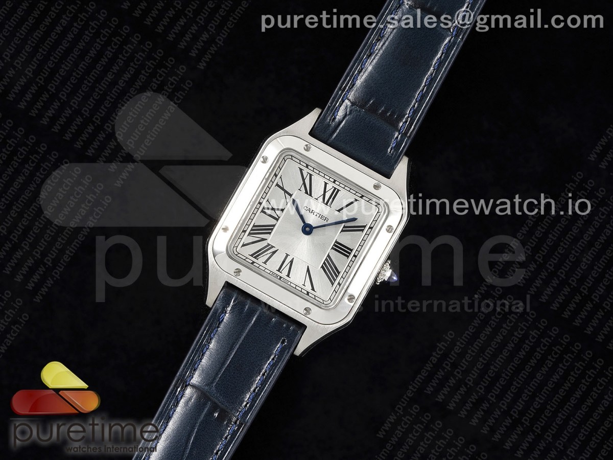 F1공장 까르띠에 산토스 뒤몽 27.5 스틸 실버다이얼 네이비가죽스트랩 Santos Dumont 27.5mm IWSF Best Edition Silver Dial on Blue Leather Strap Quartz