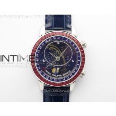 3E공장 파텍필립 6104P 문 레드다이아몬드배젤 블루다이얼 블루가죽스트랩 Moon SS 3EF Best Edition Blue Dial Red T Diamond Bezel on Blue Leather Strap A240